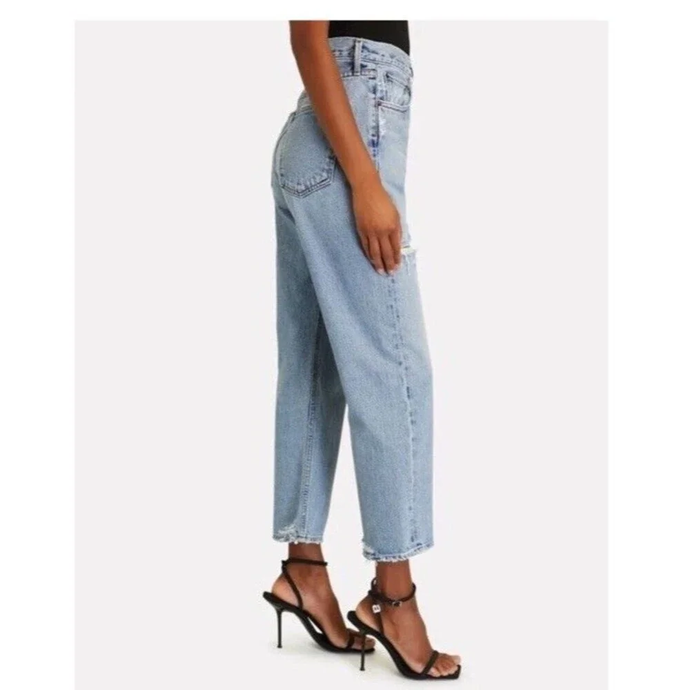 AGOLDE 90s Straight Distressed Jeans Light Wash Organic Cotton Denim Size 25